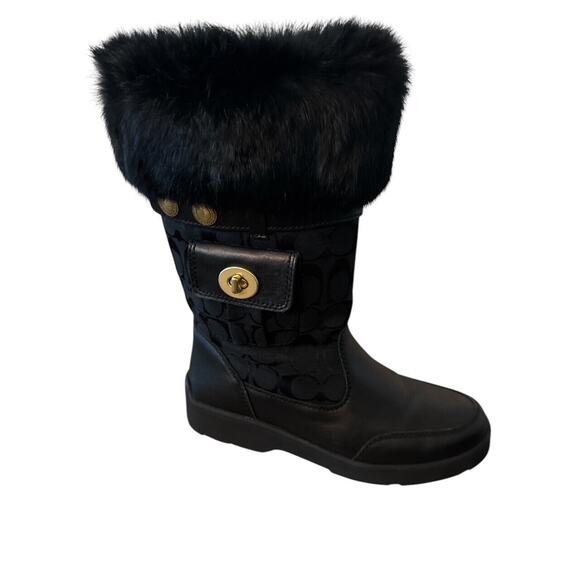 COACH LOGO TURN LOCK/POCKET ZIP SIDE FUR TRIM BOOTS SZ 8 - Picture 1 of 5